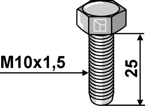 Hexagon bolt M10x1,5x25 without nut - galvanized