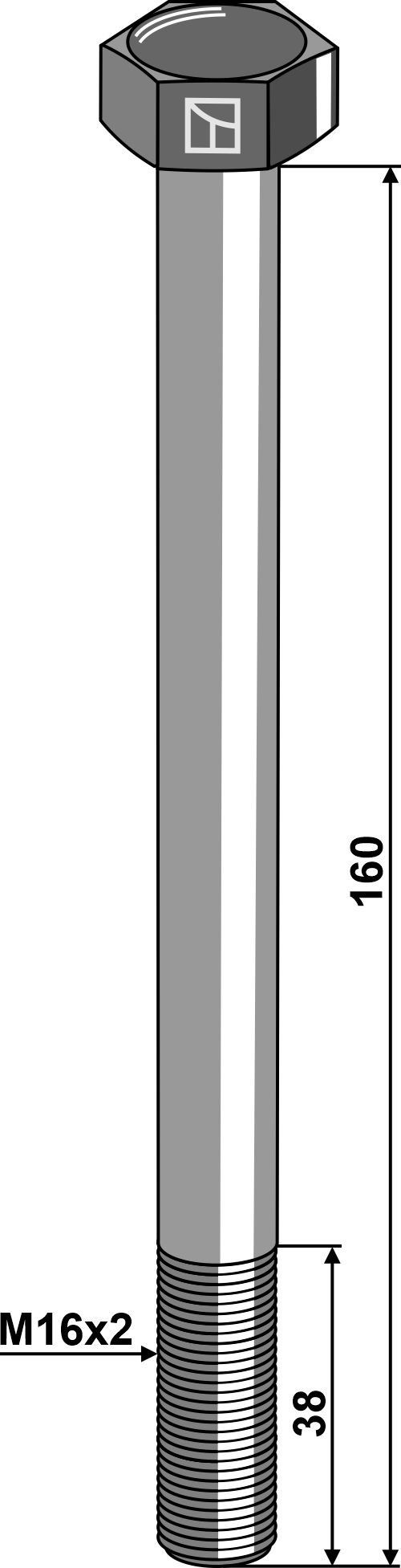 Sekskantbolt M16x2x160 uden møtrik