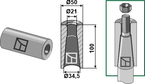 Welding bush for tine with M20 thread