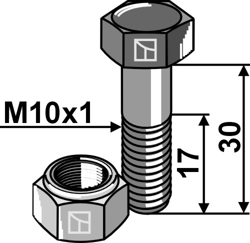 Hexagon bolt M10x1x30 with self-locking nut