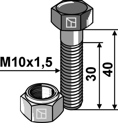 Hexagon bolt M10x1,5x40 with self-locking nut