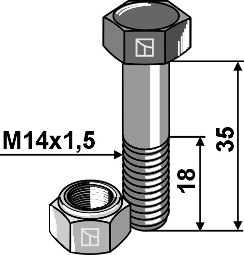 Hexagon bolt M14x1,5x35 with self-locking nut