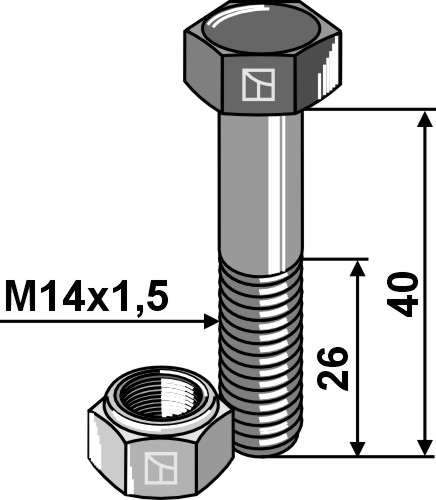 Sexkantsbult M14x1,5x40 med självlåsande mutter