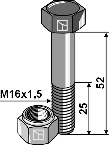Hexagon bolt M16x1,5x52 with self-locking nut