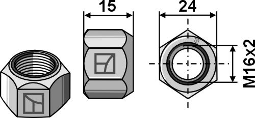 Helt metal møtrik med klemmeanordning M16 - DIN980 galvaniseret 10,9
