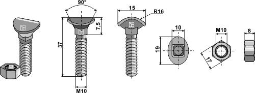 Kultivatorbolt - M10x37 - 8.8