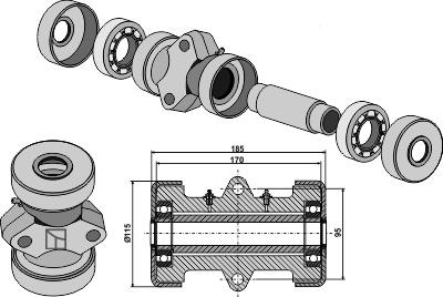 Lagerkompl. for 30x30 firkantet aksel