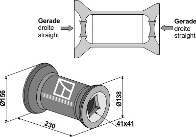 Overgangsstykke til 40x40 firkantet skaft