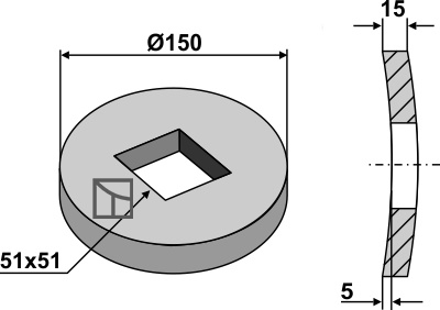 Innvendig flens og ytterflens for 50x50 firkantet aksel