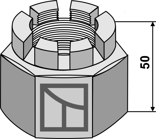 Sekskantet kronemutter M48x2 for 50x50 firkantet skaft