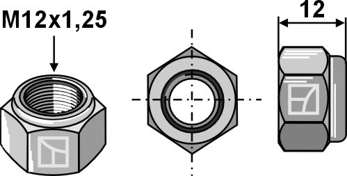 Selvlåsende sekskantmutter - M12x1,25 - 8,8