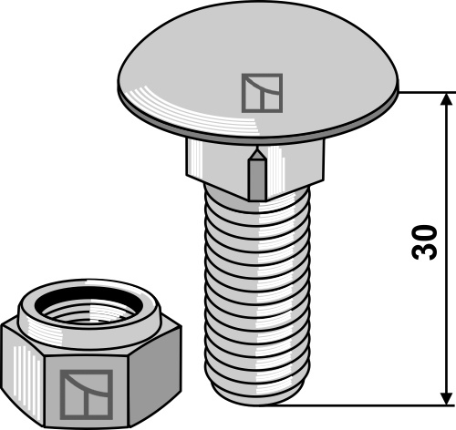 Underkoplingsskrue M12x1,75x30 med selvlåsende mutter