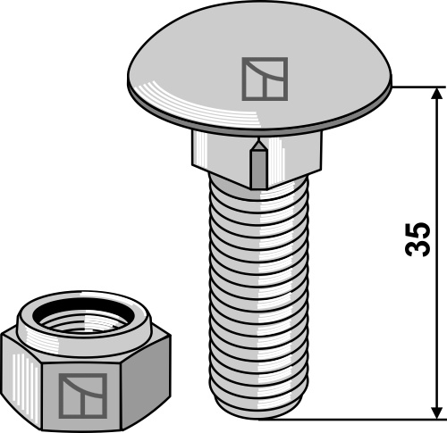 Tallerkenhodeskrue M12x1,75x35 med selvlåsende muttere