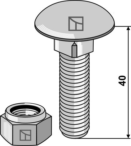 Tallerkenhodeskrue M12x1,75x40 med selvlåsende muttere