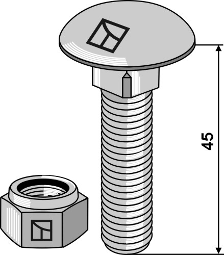 Tallerkenhodeskrue M12x1,75x45 med selvlåsende muttere