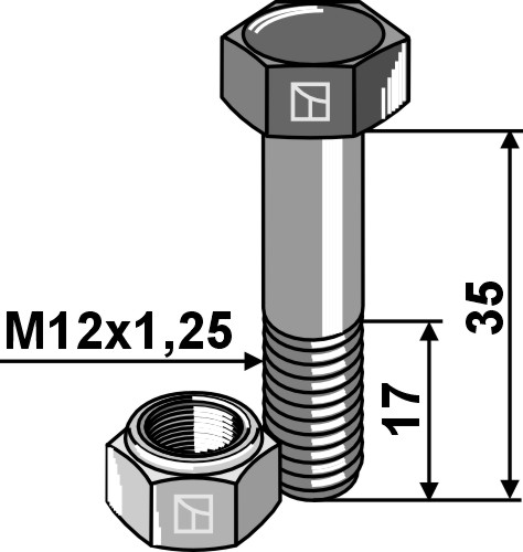 Hexagon bolt M12x1,25x35 with self-locking nut