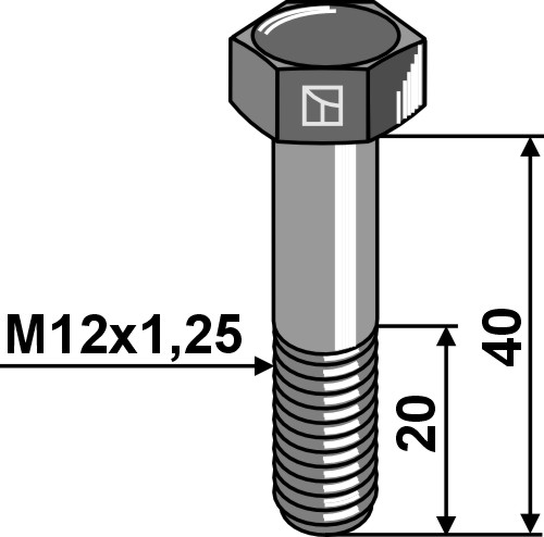 Sekskantbolt med metrisk fingjenge - M12x1,25x40 - 8.8