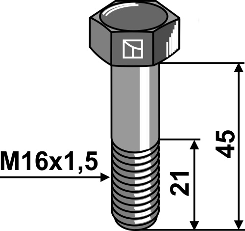 Sekskantbolt med metrisk fint gevind - M16x1,5x45 - 12,9