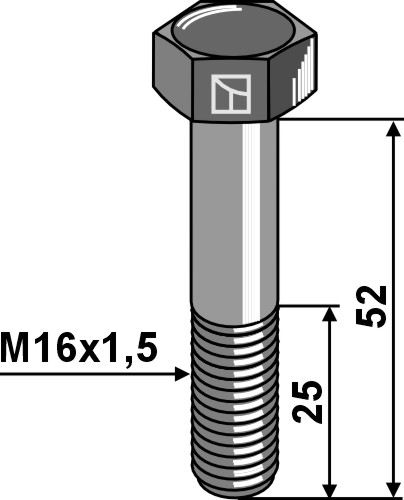 Sekskantbolt med metrisk fingjenge - M16x1,5x52 - 12.9