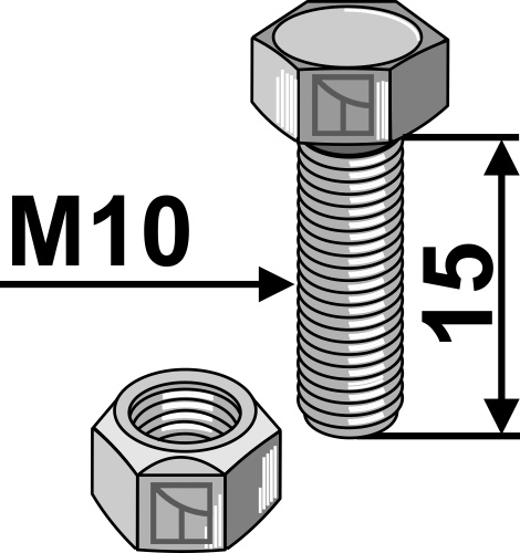 Hexagon bolt M10x1,5x15 with self-locking nut