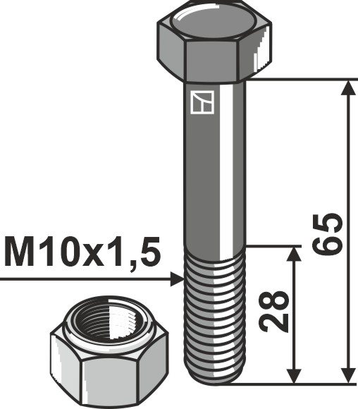 Sekskantbolt M10x1,5x65 med selvlåsende mutter