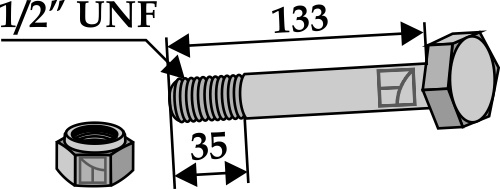 Sekskantbolt med selvlåsende mutter - 1/2''UNF