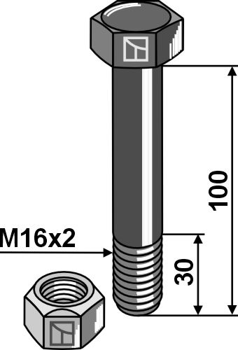 Sexkantskruv M16x2x100 med självlåsande mutter