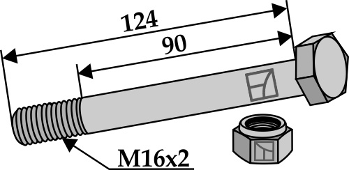 Sekskantbolt M16x2x124 med selvlåsende møtrik