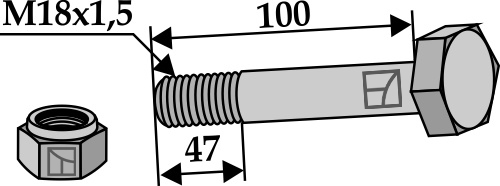 Kuusiokantapultti M18x1,5x100 itselukittuvalla mutterilla
