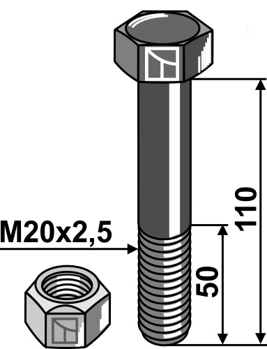Hexagon Bolt M20x2,5x110 with self-locking nut
