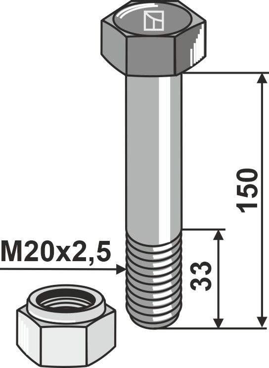 Hexagon Bolt M20x2,5x150 with self-locking nut