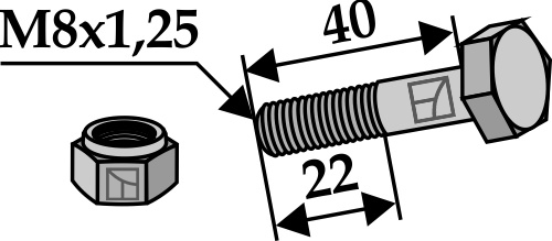 Sexkantskruv M8x1,25x40 med självlåsande mutter