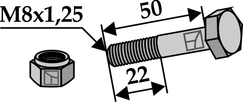 Sekskantbolt M8x1,25x50 med selvlåsende møtrik