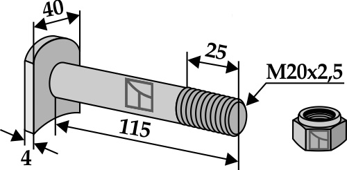 Bolt  M 20 x 2,5 - 8.8 with self-locking nut