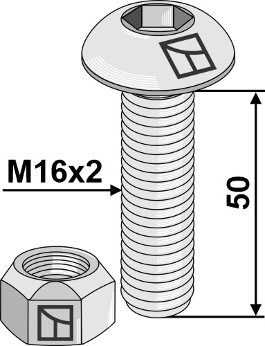 Skruer med sekskantet indvendig gevind M16x2x50 med selvlåsende møtrik