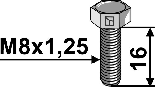Sekskantbolt M8x1,25x16 uten mutter - galvanisert