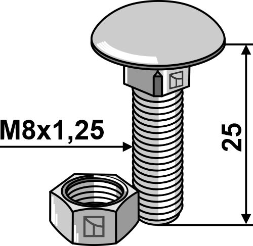 Bolt M8x1,25x25 galvanized with nut